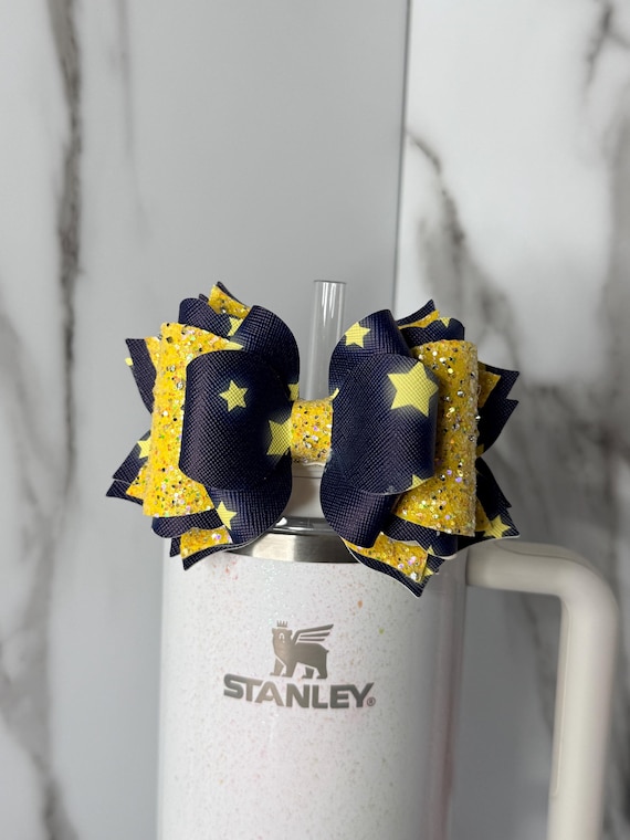 Glitter Star Tumbler Bow • Navy & Yellow Cup Accessory
