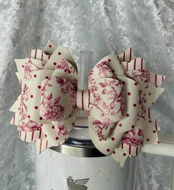 Pink Toile Stripes and polka dots Tumbler Bow