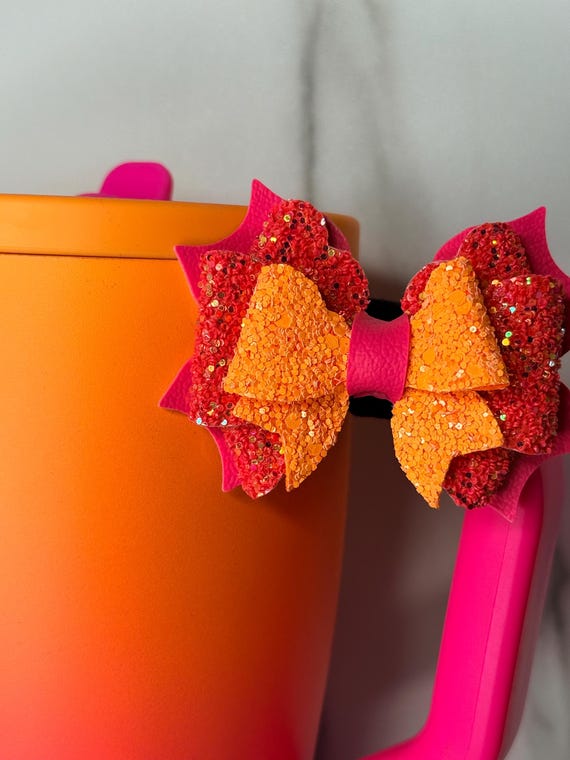 Sun kissed pink and orange tumbler handle bow