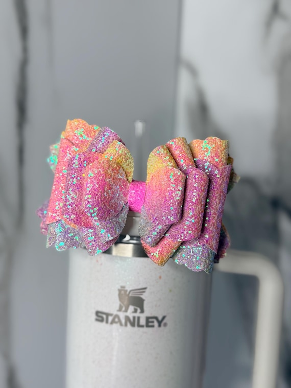 Rainbow Glitter Tumbler Bow | Sparkly Cup Accessory