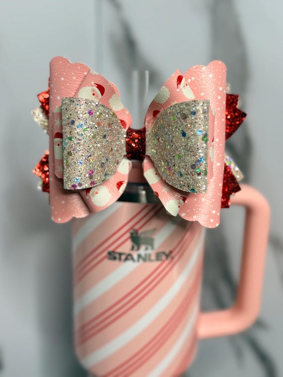 Pink Santa Tumbler Bow | Handmade Christmas Cup Accessory