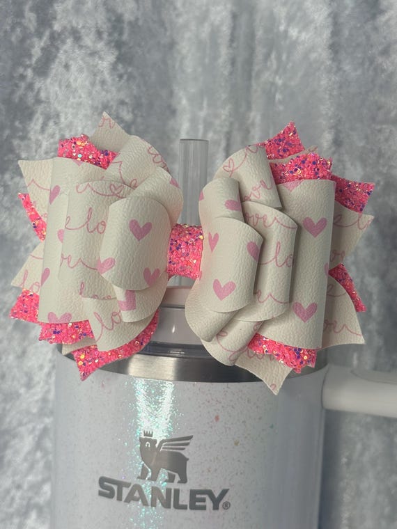 Pink Glitter Love Hearts Bows