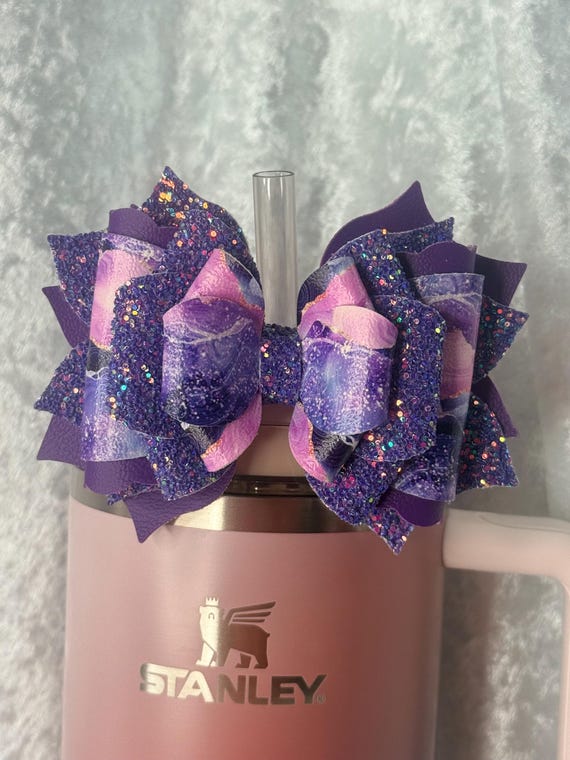 Purple Glitter Nebula Tumbler Bow