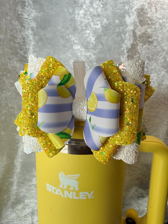 Yellow and white glitter lemon tumbler Bow