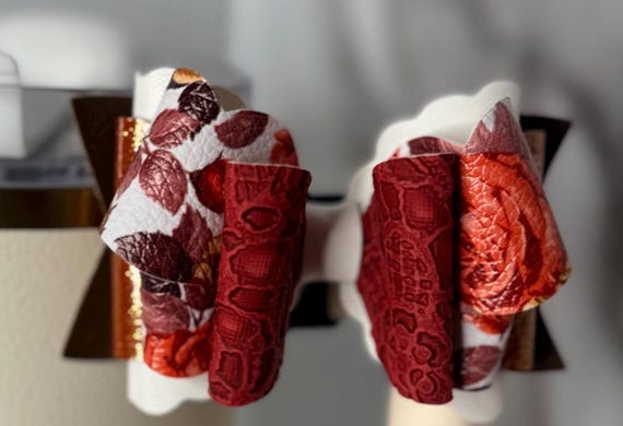 Fall Floral Tumbler Bow | Faux Leather Cup Handle Accessory