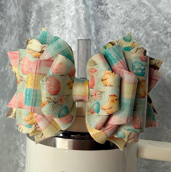Easter Chicks and Pastel Plaid Tumbler Bow