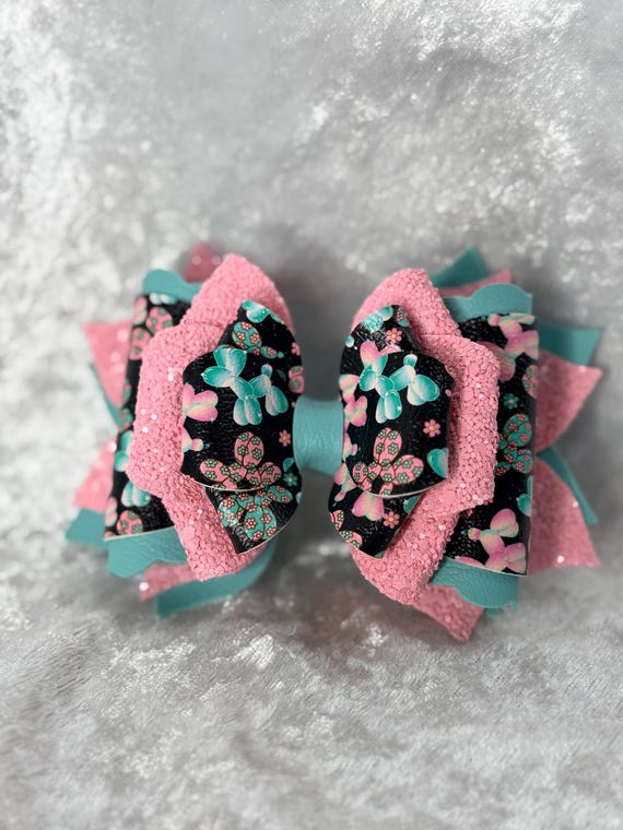 Blue and pink glitter Balloon Dogs Bow | Stanley Straw Topper