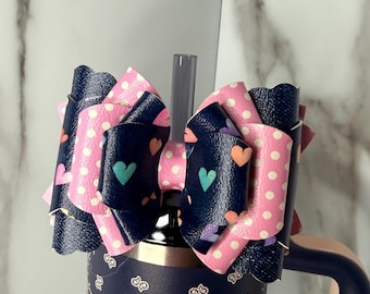 Vaso con lazo en forma de corazón de mezclilla / Accesorio de piel sintética para la Copa Stanley