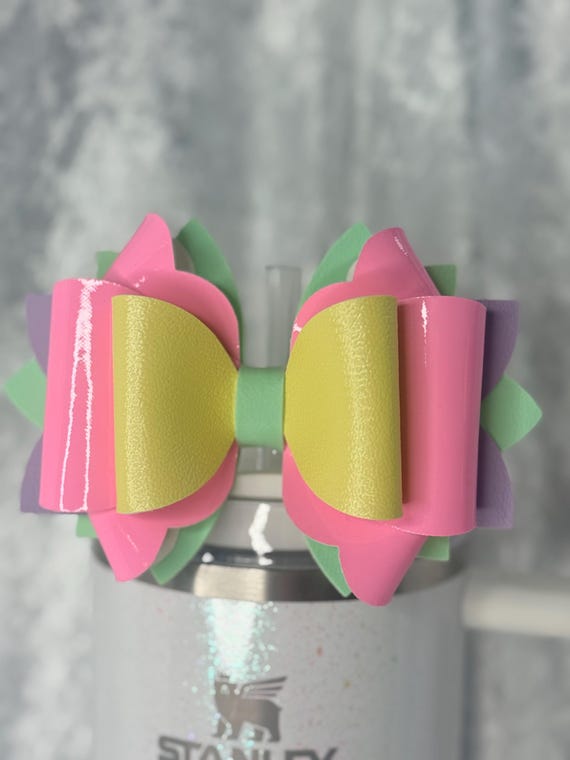 Colorful Spring Tumbler Bow Mint Green Purple Pink and Yellow