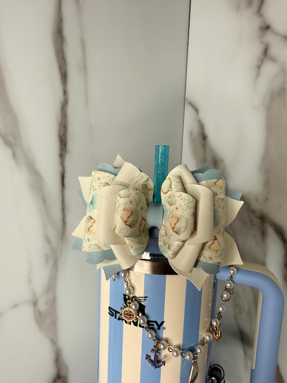 Nautical Tumbler Bow | Seashell Stanley Cup Bow | Coastal Cup Accessory | Beach Inspired Bow | Ready to Ship