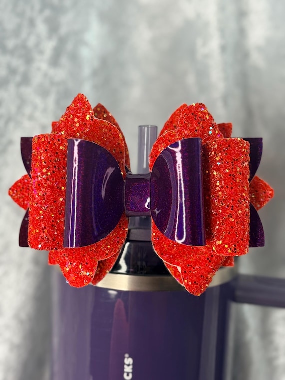 Deep Purple and Orange Glitter Tumbler Bow