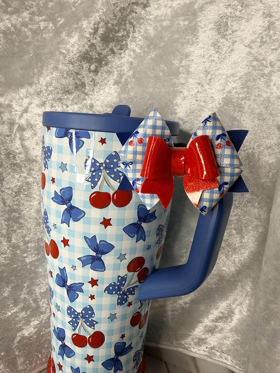 Blue Gingham and Cherries handle bow