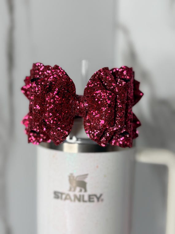 Hot Pink Glitter Tumbler Bow • Sparkly Cup Accessory