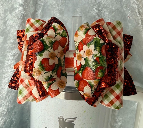 Strawberry Daisy Red Checkered Tumbler Bow