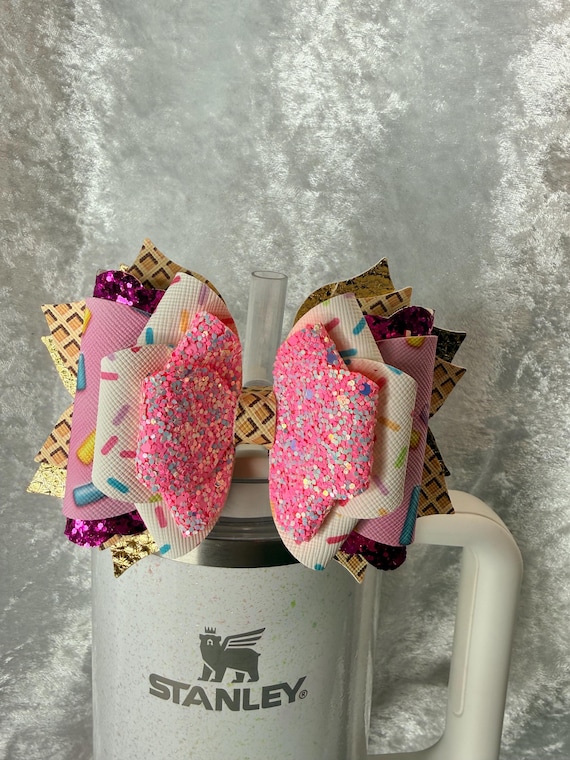 Waffle cone Ice cream toppings- pink and gold tumbler bow