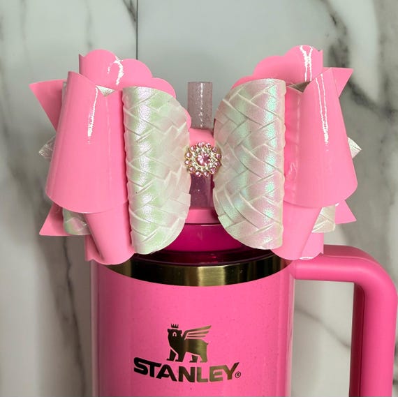 Pink Iridescent Tumbler Bow - Fits 10mm Straws