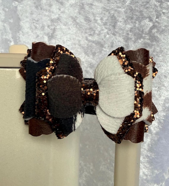 Brown cow hide Print faux leather Tumbler Bow | Western Handle Bow