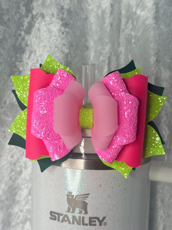 Pink and Green Spring Flower Tumbler Bow