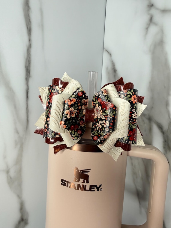 Cranberry Floral Tumbler Bow | Stanley Cup Accessory