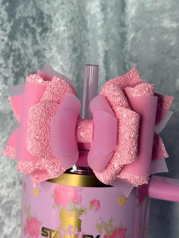 Baby pink glitter and frosted PVC vinyl Tumbler Bow