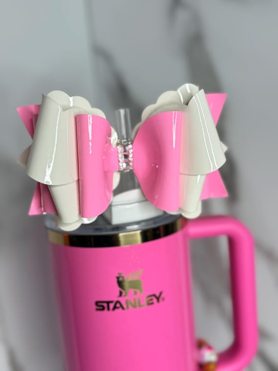 Pink and white Tumbler Bow - Fits 10mm Straws