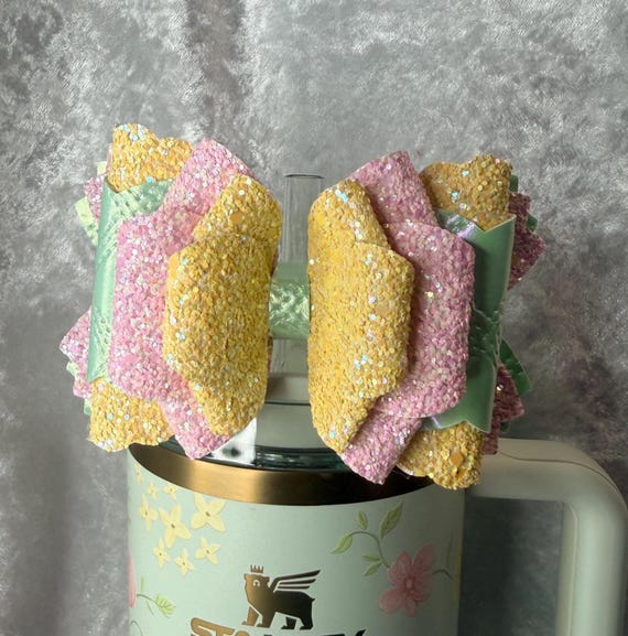 Pink Green and Yellow Tumbler Bow