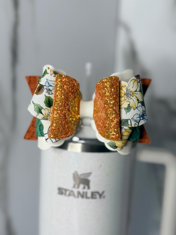 Floral Tumbler Bow (Gold/Green/Orange)