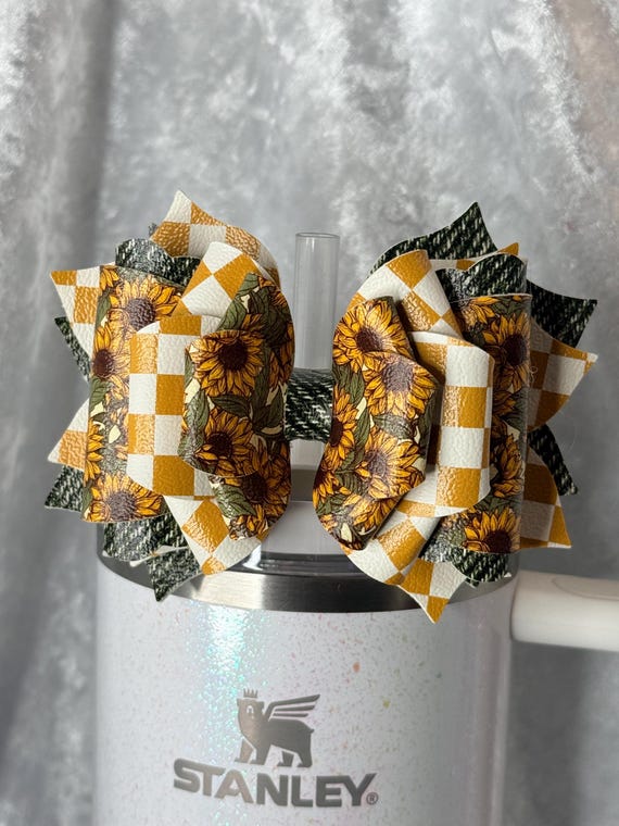 Sunflowers and Denim Tumbler Bow
