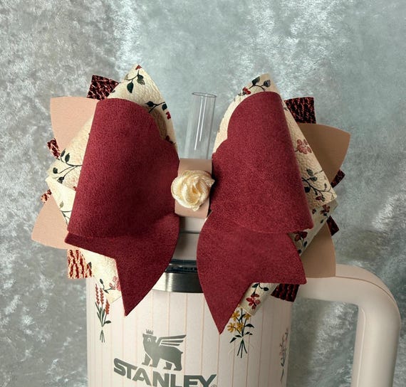 Maroon and cream floral tumbler bow