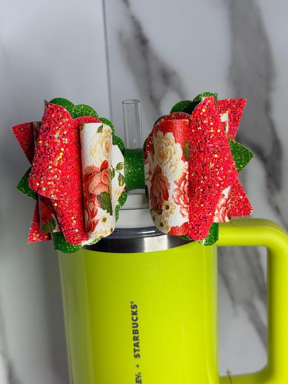 Green Glitter Rose Tumbler Bow - 5 Inch