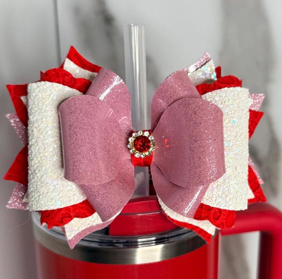 Glitter Tumbler Bow: Pink, Red, Sequin Faux Leather Accessory