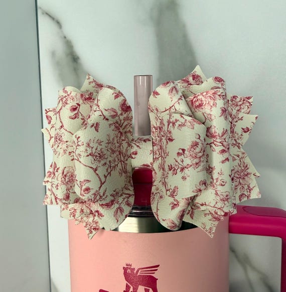 Pink Toile Cottagecore Tumbler Bow