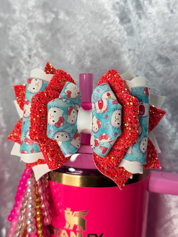 Kitty Glitter Tumbler Bow - Handmade Cup Accessory