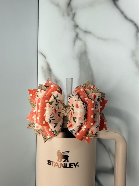 Beige and Melon polka dots floral tumbler bow