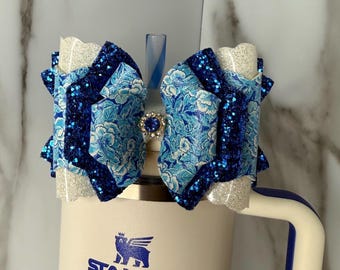 Accesorio para vaso Stanley con lazo floral azul / estilo cottagecore