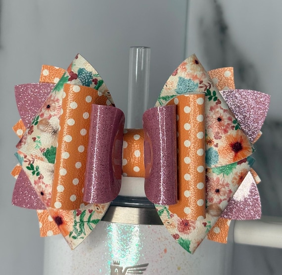 Glossy Pink Floral Tumbler Bow