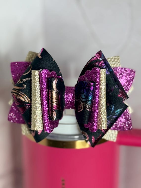 Black purple and gold tumbler bow