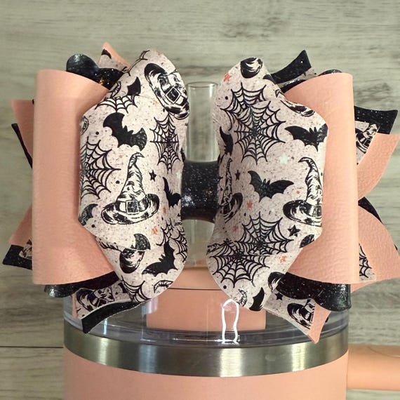 Peach Bats Halloween tumbler bow 4.5 inch