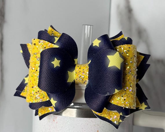 Glitter Star Tumbler Bow • Navy & Yellow Cup Accessory
