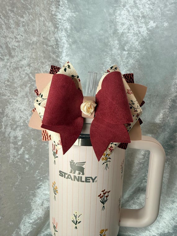 Maroon and cream floral tumbler bow