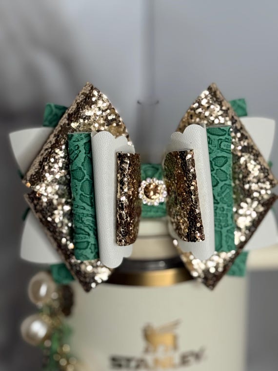Gold green and cream tumbler bow