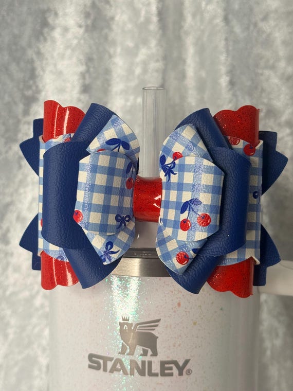 Cherries and Blue Gingham Tumbler Bow