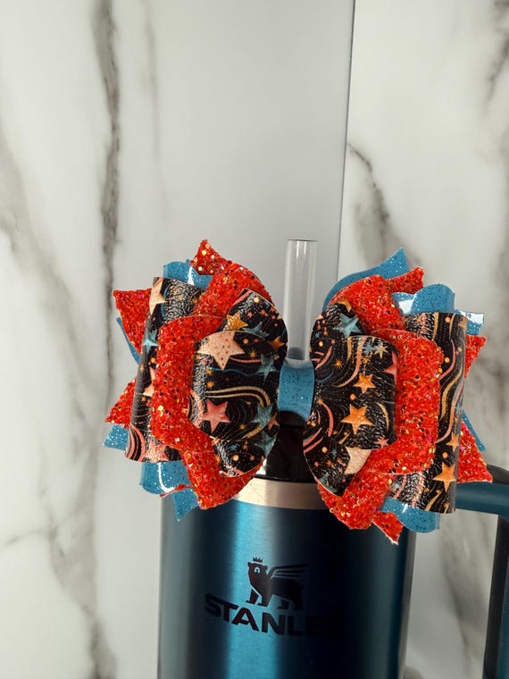 Gold stars Stanley Tumbler Bow | Star Cup Bow | Red/orange gold teal Stanley Accessory
