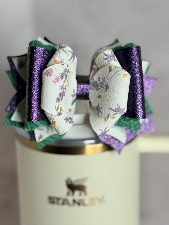 Sage and purple tumbler bow 4.5”
