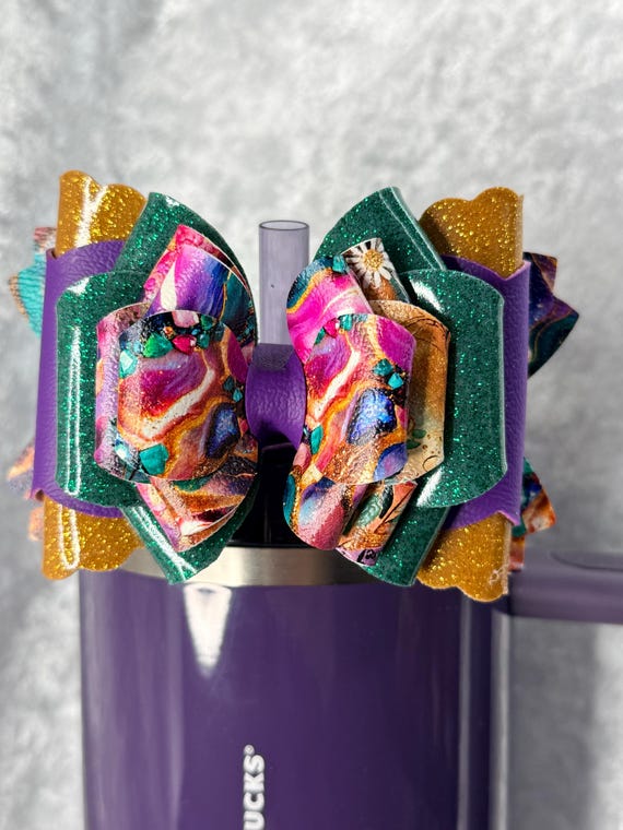 Gold Green and Purple Geode Tumbler Bow