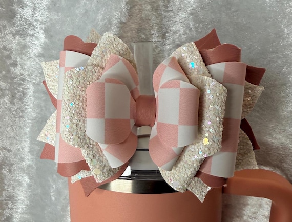 Blush Pink Checkered Tumbler Bow