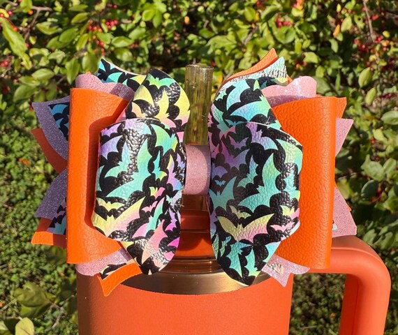 Orange and Pink Bats tumbler bow