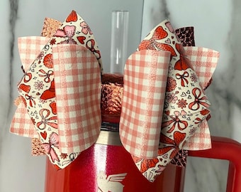 Vaso con lazo de cuadros rosas / Accesorio para taza Coquette