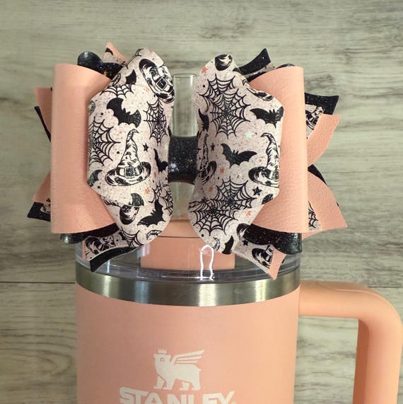 Peach Bats Halloween tumbler bow 4.5 inch
