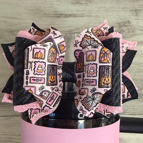 Pink and Black Halloween tumbler bow